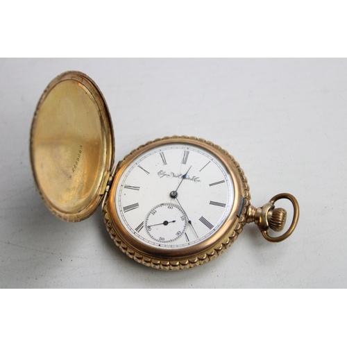 39 - Vintage Gents ELGIN Rolled Gold Full Hunter POCKET WATCH Hand-Wind WORKING 109g