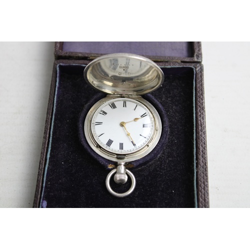 52 - Vintage Ladies .935 SILVER Cased Full Hunter Fob WATCH Hand-Wind Cased (51g)