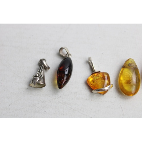 62 - 4 x .925 Sterling Silver Amber PENDANTS inc. Teardrop, Oval (14g)