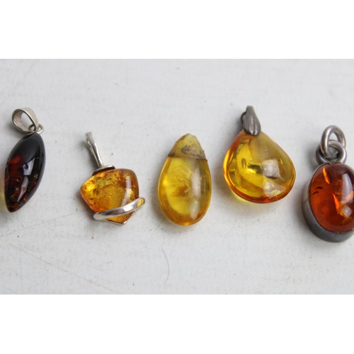 62 - 4 x .925 Sterling Silver Amber PENDANTS inc. Teardrop, Oval (14g)