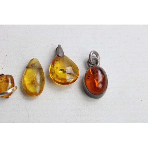 62 - 4 x .925 Sterling Silver Amber PENDANTS inc. Teardrop, Oval (14g)