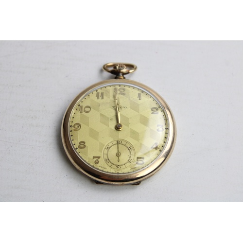 65 - Vintage TEMPO Rolled Gold POCKET WATCH Hand-Wind WORKING w/ Swiss 15 Jewel (59g)