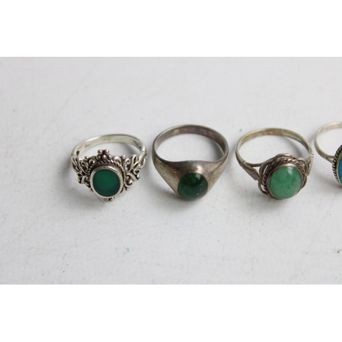 67 - 5 x .925 Sterling Silver Gemstone RINGS inc. Turquoise, Opal, Decorative (14g)