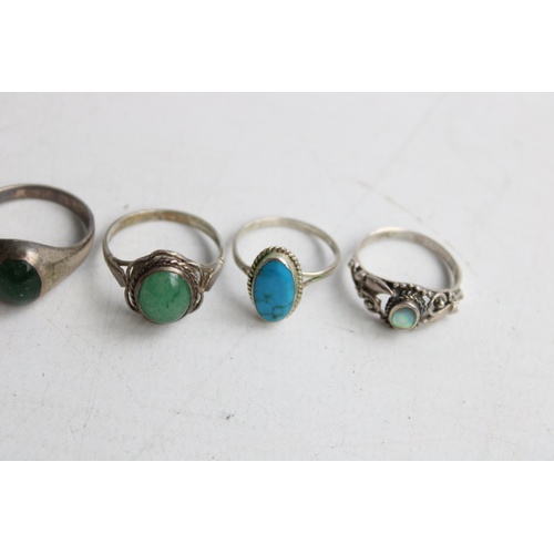 67 - 5 x .925 Sterling Silver Gemstone RINGS inc. Turquoise, Opal, Decorative (14g)