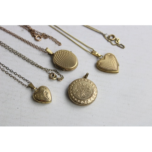 72 - 6 x True Vintage & Antique LOCKETS & Chains inc. Rolled Gold, Engraved Design