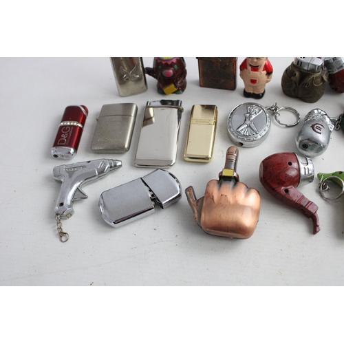 89 - 20 x Assorted Vintage Cigarette LIGHTERS Inc Novelty, Silver Tone, Pipe Etc