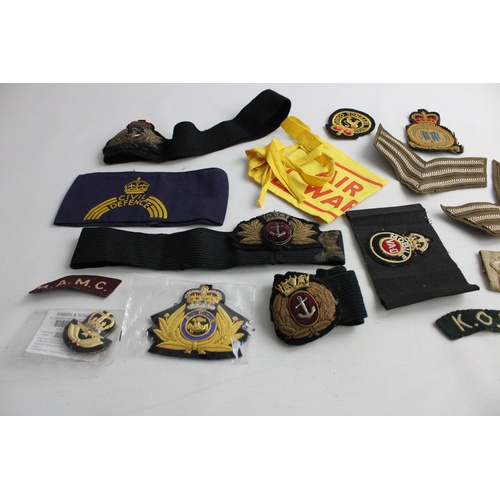 90 - 15 x Assorted Vintage MILITARY Cloth Badges & Armbands Inc Home Front, Army Etc