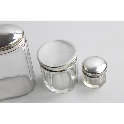 91 - 3 x Vintage Hallmarked .925 STERLING SILVER Topped Ladies Vanity Jars (33g)