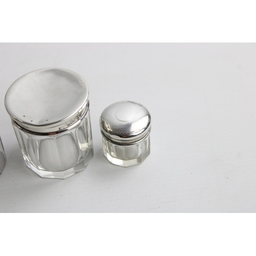 91 - 3 x Vintage Hallmarked .925 STERLING SILVER Topped Ladies Vanity Jars (33g)