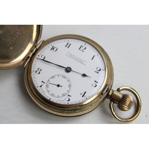 97 - Vintage Gents ROLLED GOLD Full Hunter POCKET WATCH Hand-Wind Maker H White 109g