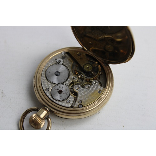 97 - Vintage Gents ROLLED GOLD Full Hunter POCKET WATCH Hand-Wind Maker H White 109g