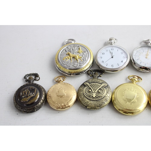 98 - 10 x Vintage Gents Decorative QUARTZ POCKET WATCHES Inc. Hunting, Train Etc