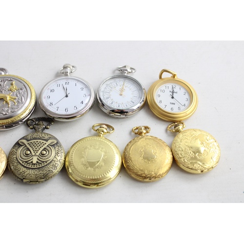 98 - 10 x Vintage Gents Decorative QUARTZ POCKET WATCHES Inc. Hunting, Train Etc