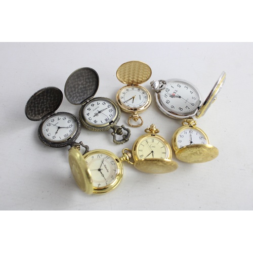 98 - 10 x Vintage Gents Decorative QUARTZ POCKET WATCHES Inc. Hunting, Train Etc