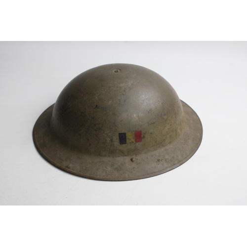 101 - Vintage WW2 Era Belgium MILITARY Steel HELMET w/ Liner & Chin Strap