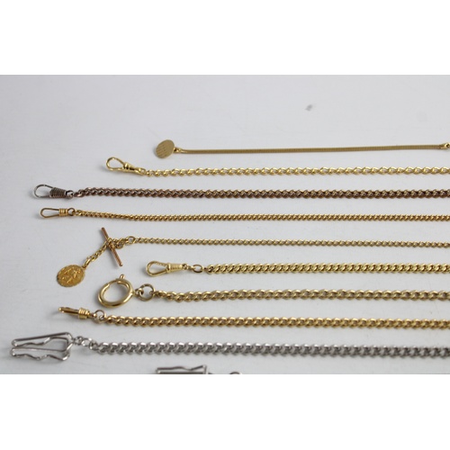 112 - 12 Assorted Vintage Gents Pocket Watch Chains / Alberts Inc. Gold / Silver Tone