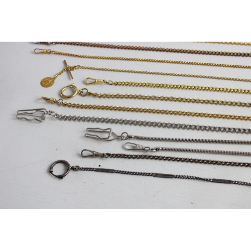 112 - 12 Assorted Vintage Gents Pocket Watch Chains / Alberts Inc. Gold / Silver Tone