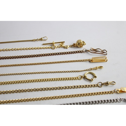 112 - 12 Assorted Vintage Gents Pocket Watch Chains / Alberts Inc. Gold / Silver Tone