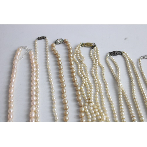 118 - 10 x Vintage .925 Sterling SILVER CLASP Faux PEARL Necklaces