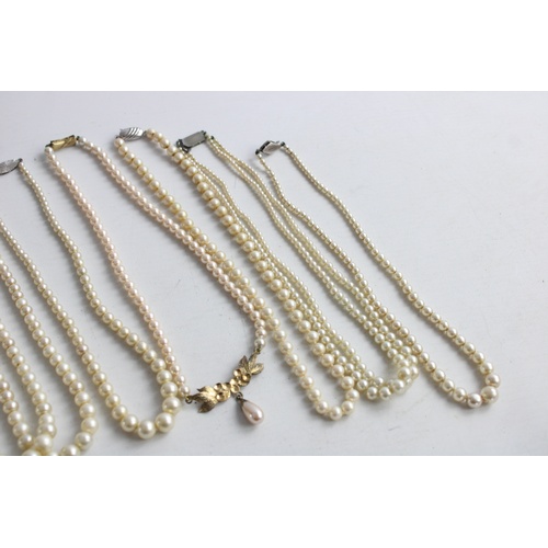 118 - 10 x Vintage .925 Sterling SILVER CLASP Faux PEARL Necklaces