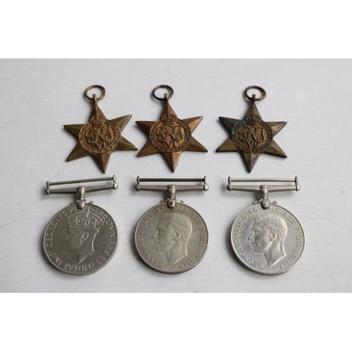 130 - 6 x Vintage WW2 MEDALS Inc Burma, Africa, 1939-45 Stars, War, Defence