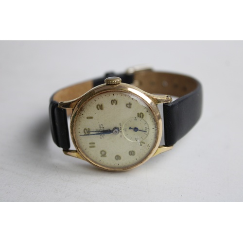 136 - Vintage Gents SMITH De Luxe Gold Tone WRISTWATCH Hand-Wind w/ Hirsch Strap