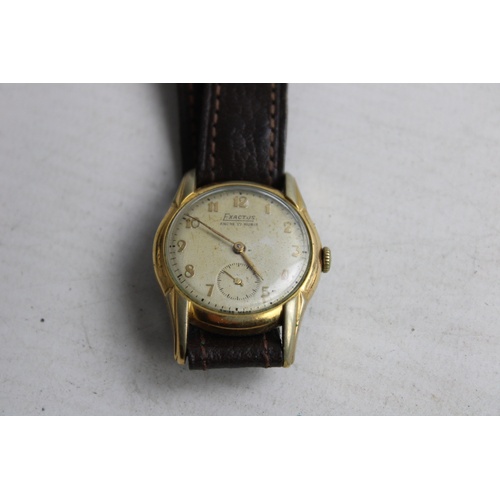 142 - 2 x Vintage Gents Gold Tone WRISTWATCHES Hand-Wind WORKING Inc Exactus, Solo