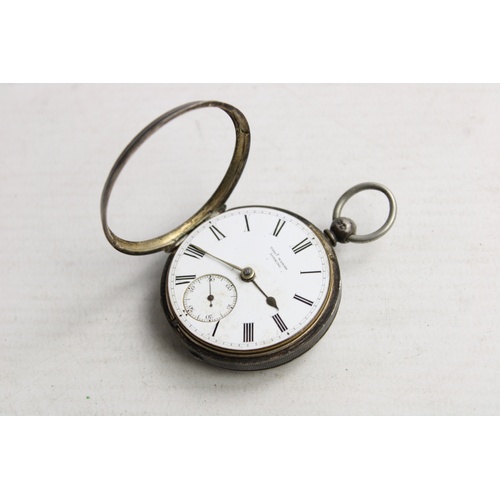 143 - Antique Gents .925 STERLING SILVER Open Faced Fusee POCKET WATCH Key-Wind (79g)