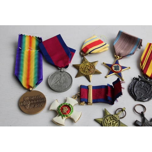 151 - 12 x Vintage MILITARY Medals Inc DSO, Waterloo, Dunkirk, Ashanti Etc