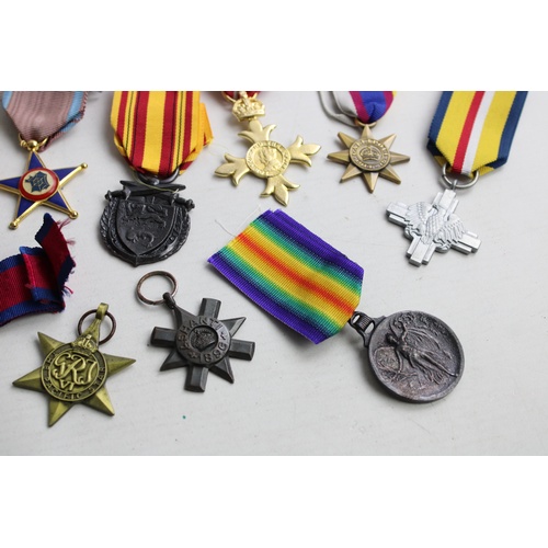 151 - 12 x Vintage MILITARY Medals Inc DSO, Waterloo, Dunkirk, Ashanti Etc