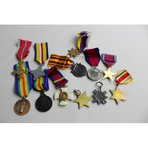 151 - 12 x Vintage MILITARY Medals Inc DSO, Waterloo, Dunkirk, Ashanti Etc