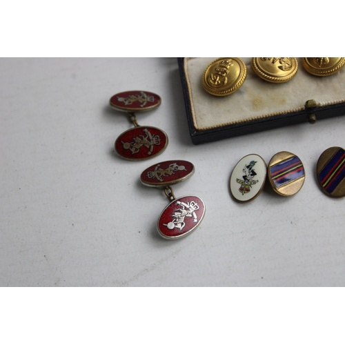 152 - 4 Pairs of Vintage MILITARY & BOY SCOUTS Cufflinks Inc Boxed Kings Crown, Enamel