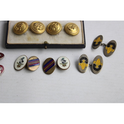 152 - 4 Pairs of Vintage MILITARY & BOY SCOUTS Cufflinks Inc Boxed Kings Crown, Enamel