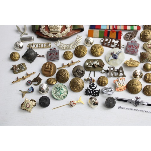 153 - Job Lot of Vintage MILITARY Badges, Buttons & Medal Ribbon Bars Inc Lapel Badges