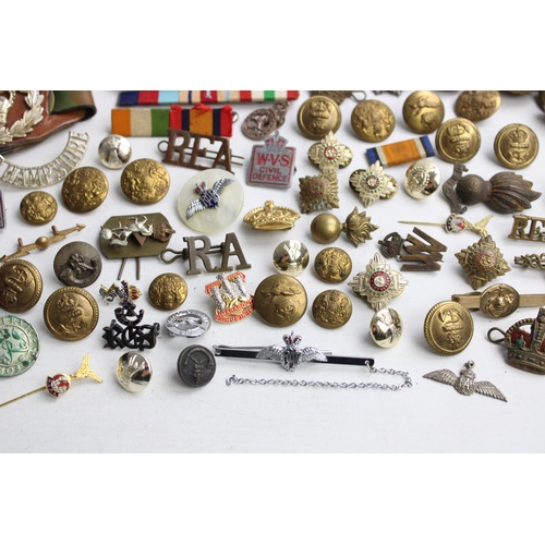 153 - Job Lot of Vintage MILITARY Badges, Buttons & Medal Ribbon Bars Inc Lapel Badges