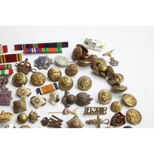 153 - Job Lot of Vintage MILITARY Badges, Buttons & Medal Ribbon Bars Inc Lapel Badges