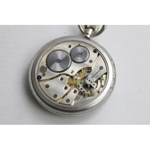 157 - Vintage Gents WW2 Military Style POCKET WATCH Hand-Wind w/ Black Dial Cased