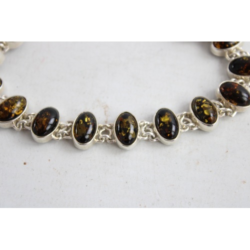 164 - Vintage .925 Sterling Silver AMBER Gemstone BRACELET, Signed HM (22g)