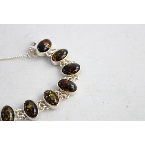 164 - Vintage .925 Sterling Silver AMBER Gemstone BRACELET, Signed HM (22g)