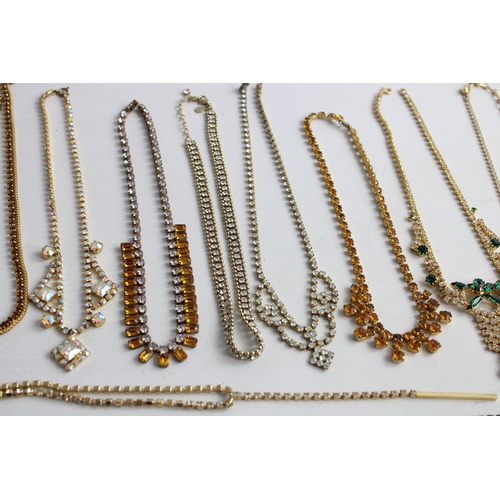 166 - 12 x True Vintage Gold Tone RHINESTONE NECKLACES inc. Statement, Sparkle