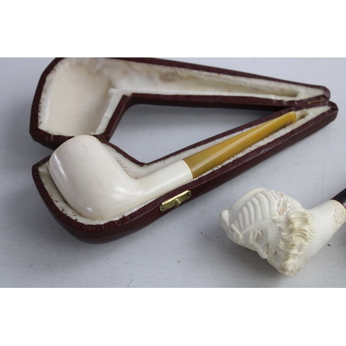 169 - 3 x Vintage MEERSCHAUM ESTATE Smoking Pipes Inc. Figural Man & Original Case