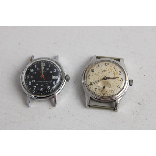 187 - 3 x Vintage Gents / Boys Size Military Style WRISTWATCH HEADS Hand-Wind