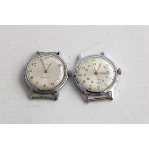 187 - 3 x Vintage Gents / Boys Size Military Style WRISTWATCH HEADS Hand-Wind