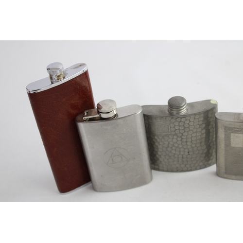 189 - 6 x Vintage BREWERIANA HIPFLASKS Inc Hammered, Leather Banded, Stainless Steel