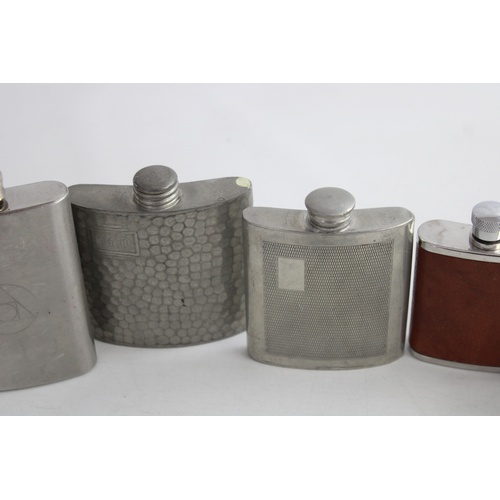 189 - 6 x Vintage BREWERIANA HIPFLASKS Inc Hammered, Leather Banded, Stainless Steel