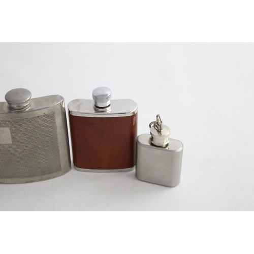 189 - 6 x Vintage BREWERIANA HIPFLASKS Inc Hammered, Leather Banded, Stainless Steel