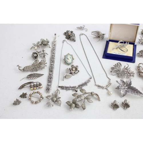 190 - 35 x Vintage MARCASITE JEWELLERY inc. Brooches, Necklace, Panel Bracelet