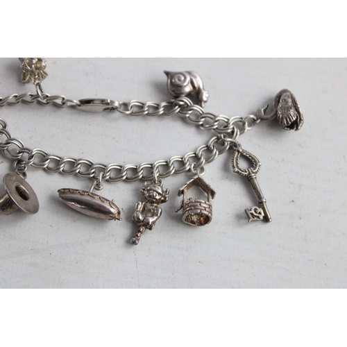 193 - Vintage Stamped .925 STERLING SILVER Charm Bracelet w/ Various Charms (30g)