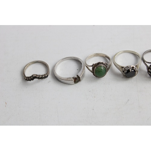 194 - 7 x .925 Sterling Silver RINGS inc. Gem Set, Wishbone, Blue John, Halo (20g)