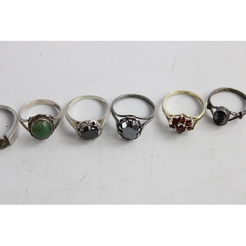 194 - 7 x .925 Sterling Silver RINGS inc. Gem Set, Wishbone, Blue John, Halo (20g)